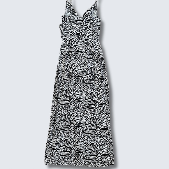 H&M Zebra Print Maxi Dress Side Slit Spaghetti Strap Size 4 Summer Grunge - Picture 3 of 8